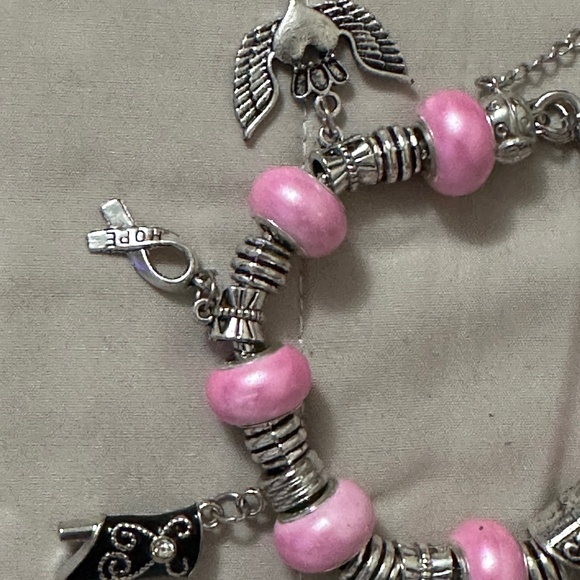 Handmade – NWOT – charm bracelet with bright pink beads and several charms - Picture 2 of 6
